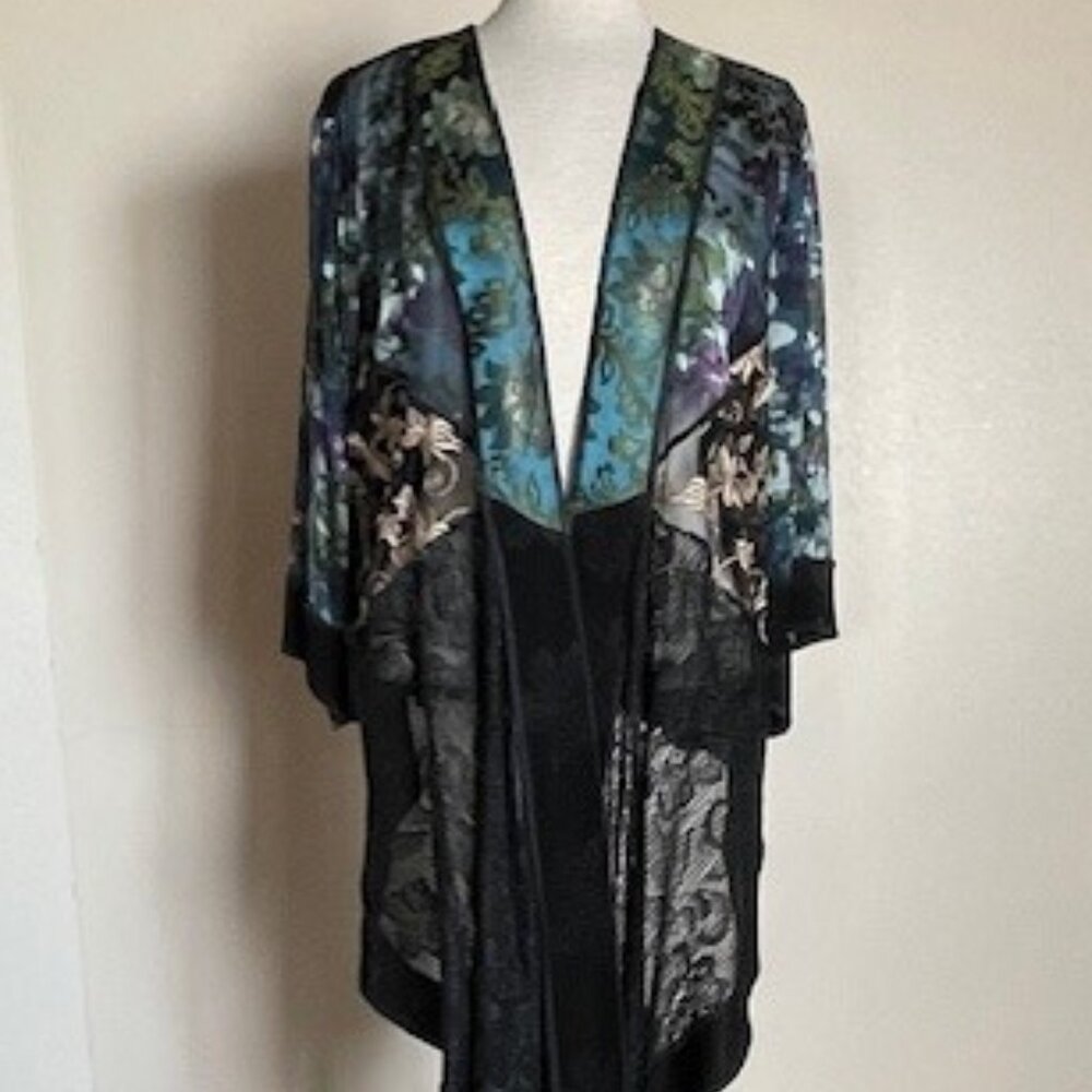 Violet Kay Multi Fabric Hi Lo Fancy Kimono Jacket sz L